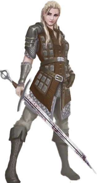 A portrait of a heavy mercenary raider, wielding a large sword.