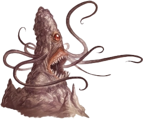 A portrait of Thraxx: a stalagmite with long tentacles, a single eye, and a gaping maw.