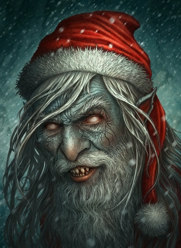 A portrait of Lord Wyntyr, looking creepy and wearing a Christmas hat.