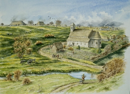 A drawing of a pastoral village in the Greenfields.